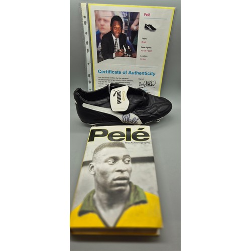 59A - Signed Pele Puma football boot with certificate of Authenticity dated 10th of August 2012 together w... 