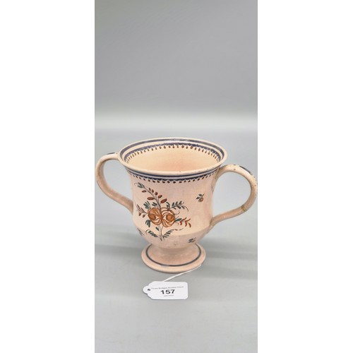 157 - Early 19th century Staffordshire frog two handle mug. 