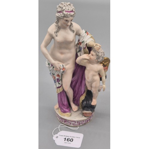 160 - Late 18th century Berlin porcelain figural group of Venus and Cupid. Marking to underside. [20.5cm h... 