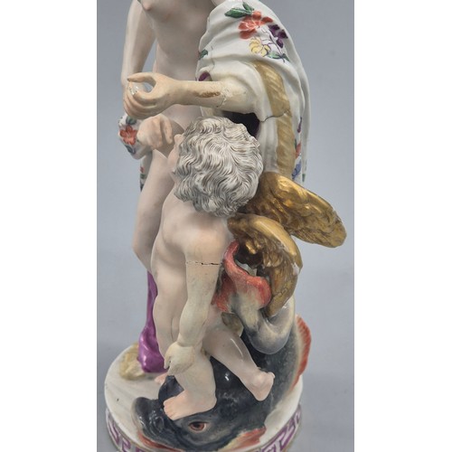 160 - Late 18th century Berlin porcelain figural group of Venus and Cupid. Marking to underside. [20.5cm h... 