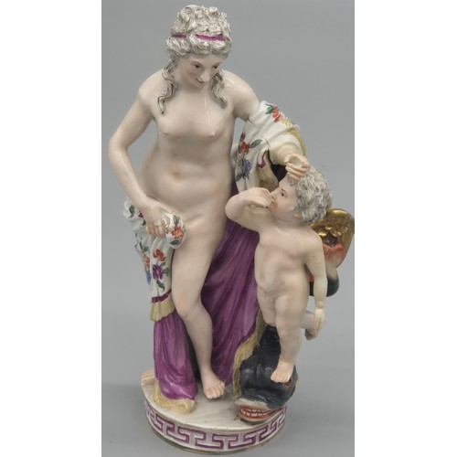 160 - Late 18th century Berlin porcelain figural group of Venus and Cupid. Marking to underside. [20.5cm h... 