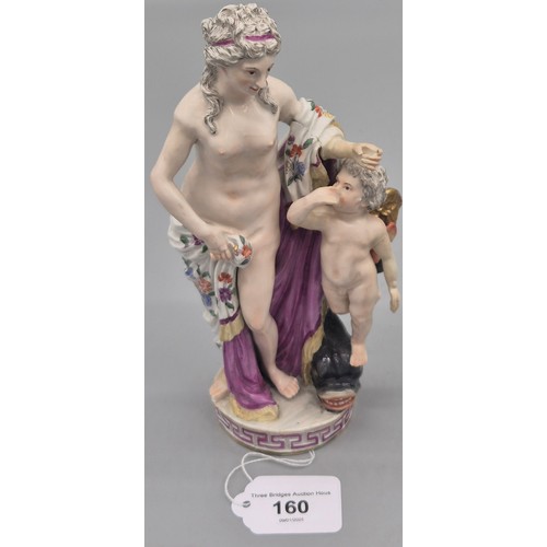 160 - Late 18th century Berlin porcelain figural group of Venus and Cupid. Marking to underside. [20.5cm h... 