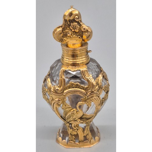 61 - 18th/ 19th century yellow gold and cut crystal glass ornate perfume/ Flacon bottle. Main body detail... 