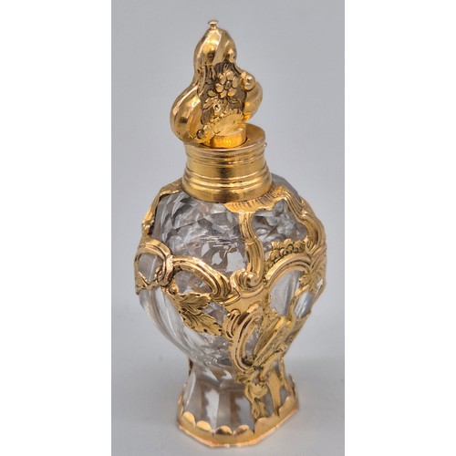 61 - 18th/ 19th century yellow gold and cut crystal glass ornate perfume/ Flacon bottle. Main body detail... 