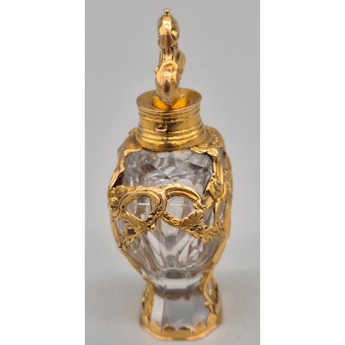 61 - 18th/ 19th century yellow gold and cut crystal glass ornate perfume/ Flacon bottle. Main body detail... 