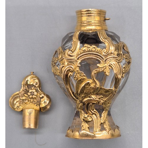 61 - 18th/ 19th century yellow gold and cut crystal glass ornate perfume/ Flacon bottle. Main body detail... 