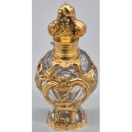 61 - 18th/ 19th century yellow gold and cut crystal glass ornate perfume/ Flacon bottle. Main body detail... 