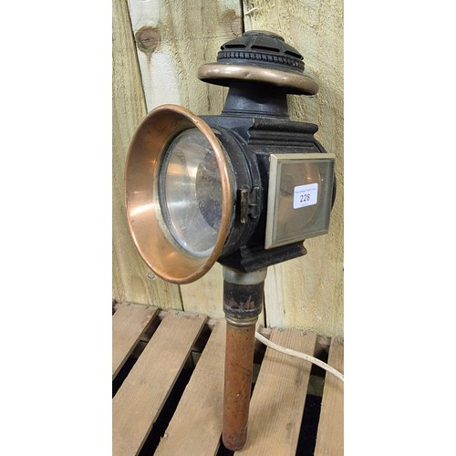 228 - 19th century coach lantern- converted to electric. [48cm length]