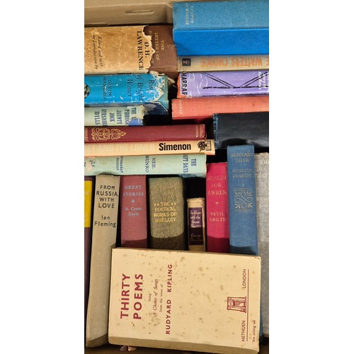 235 - A Crate of mixed genre books; R.L.Stevenson- New Arabian Nights, The Strange Case of Dr. Jekyll and ... 