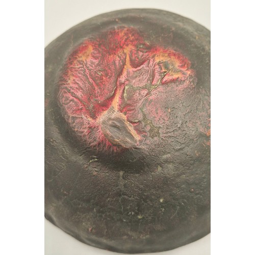 164 - Antique and heavy Bronze bowl sculpture. Green and red patina. [8cm high, 20cm diameter]