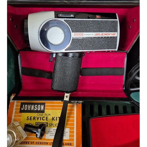 357 - Crate of collectables; Ace pathescope projector, Eumig Super 8 cine camera, Hitachi KK 221B Desk top... 