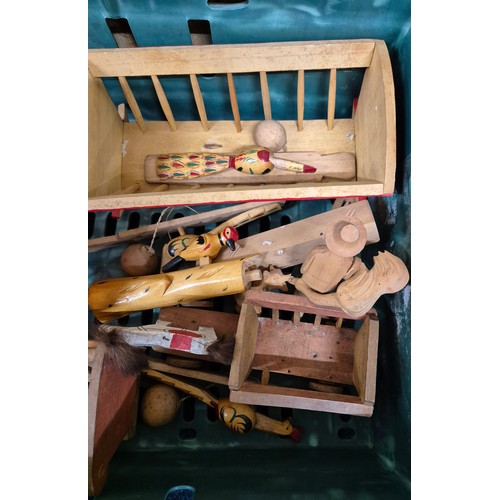 358 - Crate of vintage childrens wooden toys.