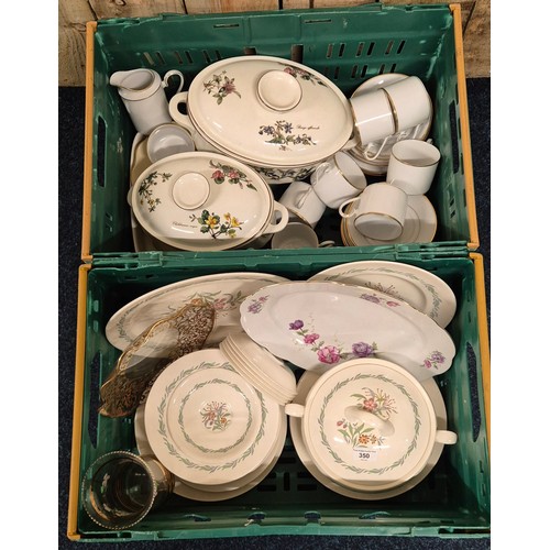 350 - Two Crates of tea ware & glass ware; Royal Doulton Fairfield pattern Dinner service, Villeroy & Bosh... 