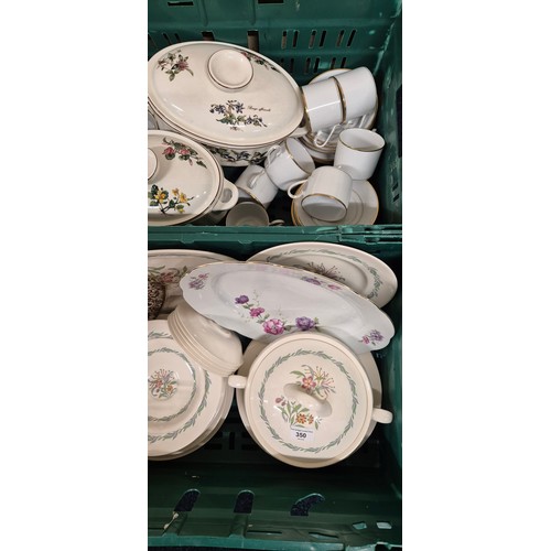 350 - Two Crates of tea ware & glass ware; Royal Doulton Fairfield pattern Dinner service, Villeroy & Bosh... 