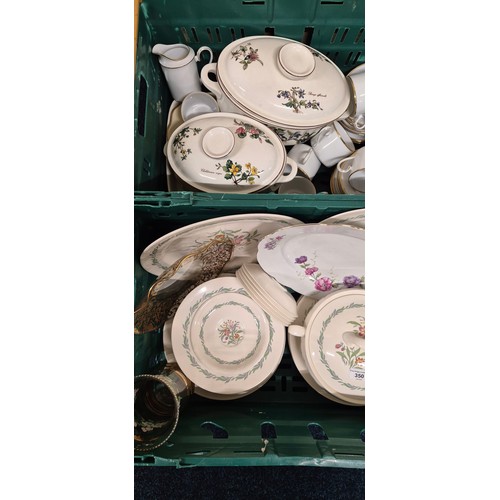 350 - Two Crates of tea ware & glass ware; Royal Doulton Fairfield pattern Dinner service, Villeroy & Bosh... 