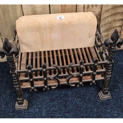 351 - Antique heavy Cast iron fire basket together with Piano Sheet Stand