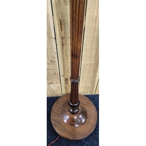 232 - Antique mahogany worked column floor standing lamp. [174cm- including shade bracket]