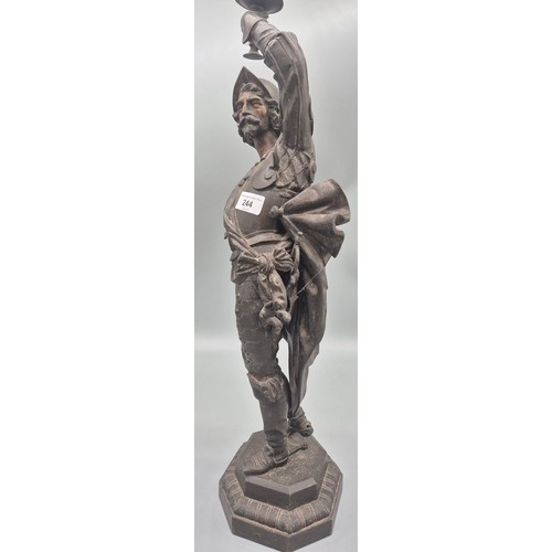 244 - Large 19th century Bronzed spelter French Cavalier figure sculpture. Converted to a table lamp. [65c... 