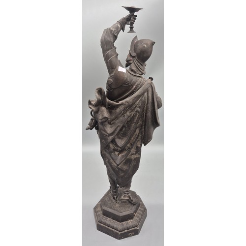 244 - Large 19th century Bronzed spelter French Cavalier figure sculpture. Converted to a table lamp. [65c... 