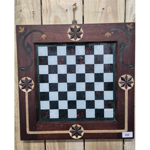 249 - Antique hand painted chess board fitted within a carved wood and hand painted frame. [Frame- 43x43cm... 