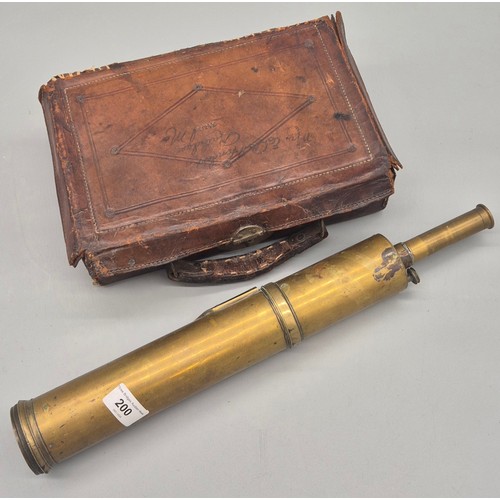 200 - Antique brass scope- Watkins- Charing Cross London. Together with antique leather bound ammo box.