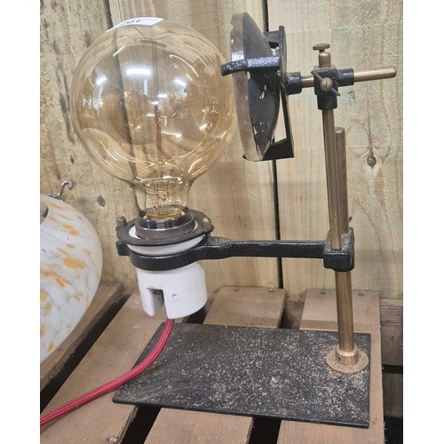 201 - Antique magnifying lamp converted into a table lamp. Together with an art deco U.F.O. Shaped shade.