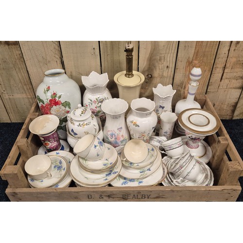 397 - A Crate of collectables; Shelley Art deco tea ware, Greek Key Roman Panelled Decanter, Limoge George... 