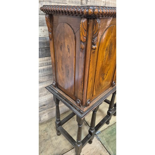 175 - 19th century Mahogany collectors cabinet. Carved bobble trim top, two doors opening to reveal a coll... 