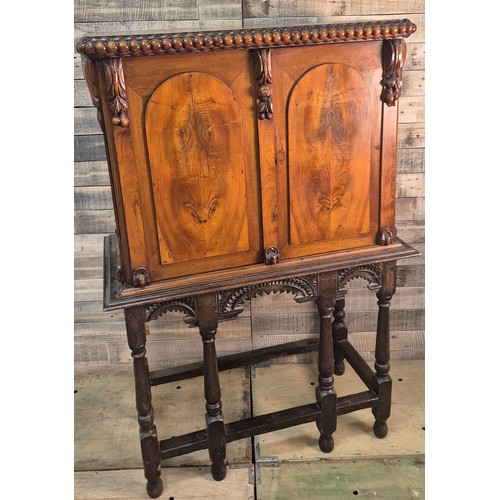 175 - 19th century Mahogany collectors cabinet. Carved bobble trim top, two doors opening to reveal a coll... 