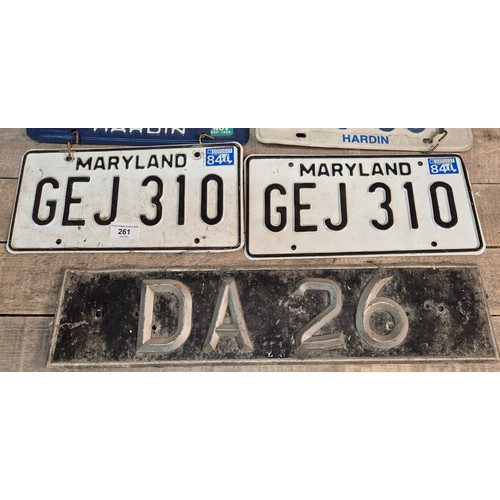 261 - A Lot of Five American reg plates and British raised reg plate. Maryland and Kentucky.