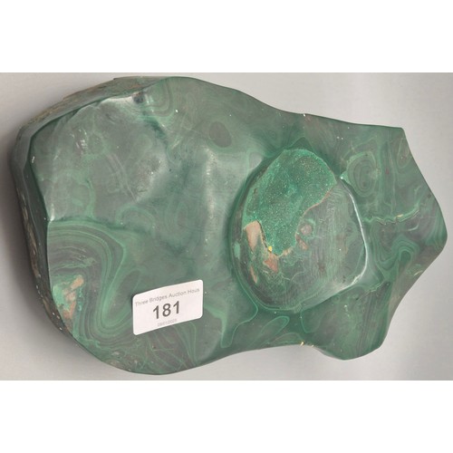 181 - Large piece of Malachite, made into a dish. [7x31x14.5cm]