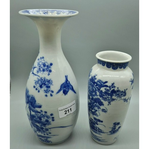 211 - Two Japanese blue and white vases. [Tallest- 25cm high]