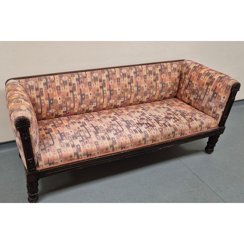 195 - 19th century Mahogany frame and horse hair filled parlour sofa. Raised on carved column legs. [82x20... 