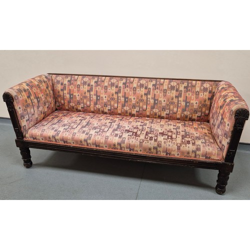 195 - 19th century Mahogany frame and horse hair filled parlour sofa. Raised on carved column legs. [82x20... 