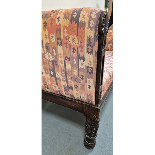 195 - 19th century Mahogany frame and horse hair filled parlour sofa. Raised on carved column legs. [82x20... 