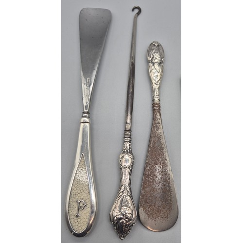 72 - A Selection of silver hallmarked handled manicure and utensil items; London silver and shagreen hand... 