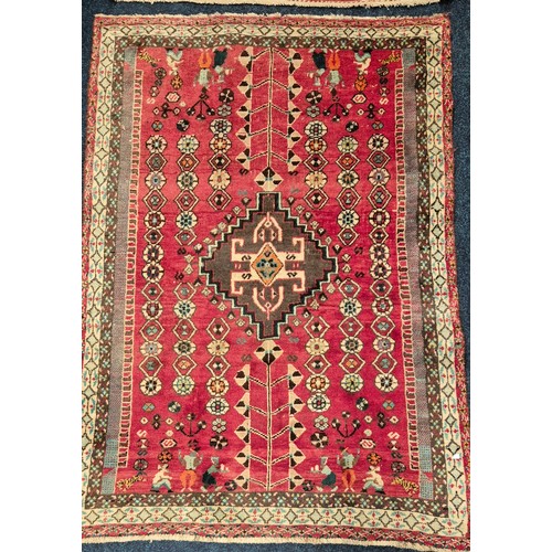 400 - Antique Persian hand knotted  Rug with Red ground [151x103cm]