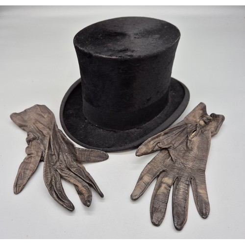 403 - Antique H.M The King Frazers of Perth Ltd WoodRow London top hat with gloves with original box