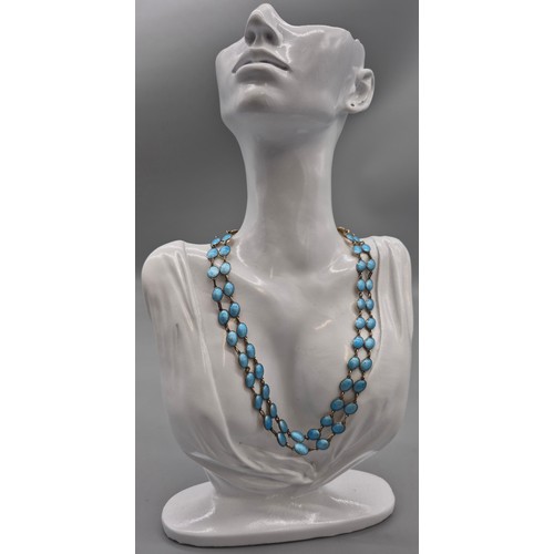 1 - Vintage Norwegian 925 Silver and blue enamel two strand necklace. by Jan Baalerud [1914-1983]