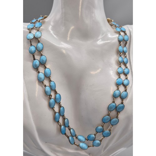 1 - Vintage Norwegian 925 Silver and blue enamel two strand necklace. by Jan Baalerud [1914-1983]