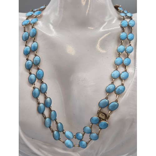 1 - Vintage Norwegian 925 Silver and blue enamel two strand necklace. by Jan Baalerud [1914-1983]