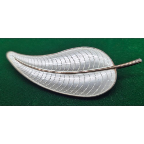 3 - Vintage Danish 925 sterling silver and white enamel leaf brooch by Volmer Bahner. [7.5cm length]