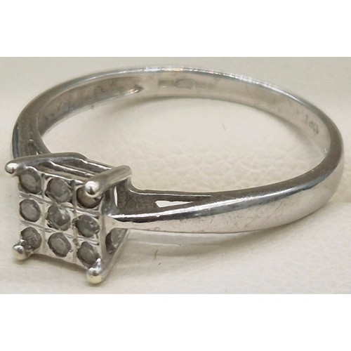 7 - 9ct white gold art deco inspired 10point diamond ring. 9 round cut diamonds. [Ring size L] [1.27gram... 