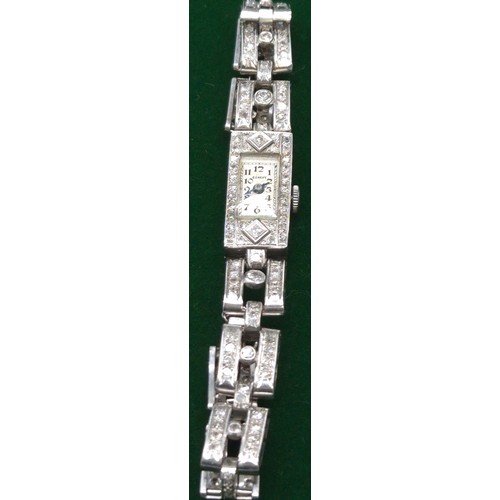 5 - Vintage 1920's Art Deco inspired Platinum and diamond ladies cocktail watch. Approx 1ct diamonds- ro... 