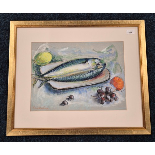 349 - Eleanor Harbison [1922-2007]
Original still life of Mackerel done in pastel. [Frame- 52x62cm]