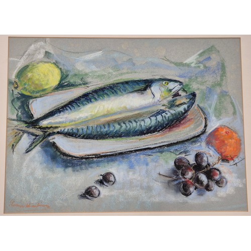 349 - Eleanor Harbison [1922-2007]
Original still life of Mackerel done in pastel. [Frame- 52x62cm]