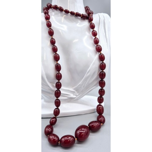 19 - Vintage Cherry Amber Bakelite Graduating bead necklace. [73.26grams]