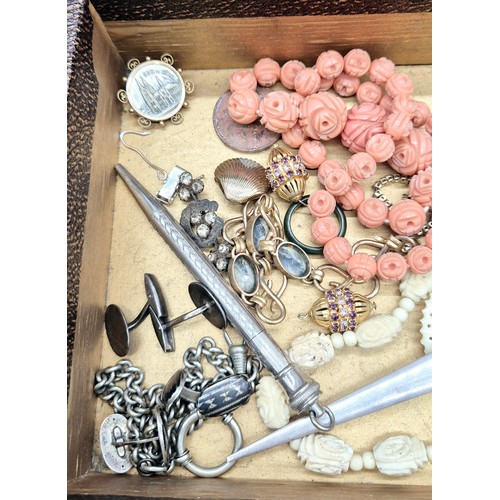 10 - Box of jewellery; Bakelite graduating bead necklace, Silver cufflinks, Letter opener and many more i... 