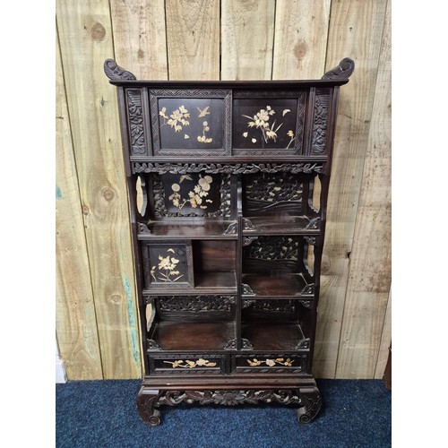 343 - 19th century Japanese Meiji period cabinet. Sliding doors. hand carved bone floral designs to the do... 