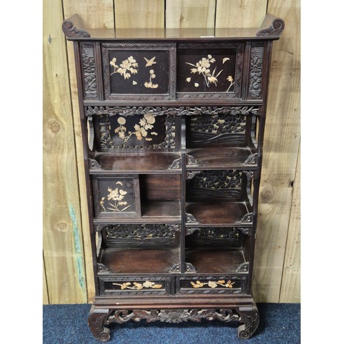 343 - 19th century Japanese Meiji period cabinet. Sliding doors. hand carved bone floral designs to the do... 